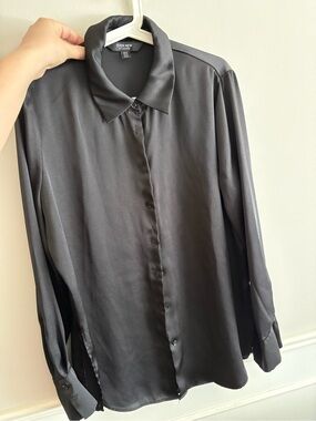 Ever New Lila Longline Black Button Down Satin Shirt
